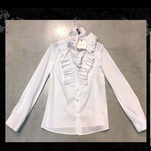 Black or white stretch cotton fitted Italian shirt with ruffled collars, size S